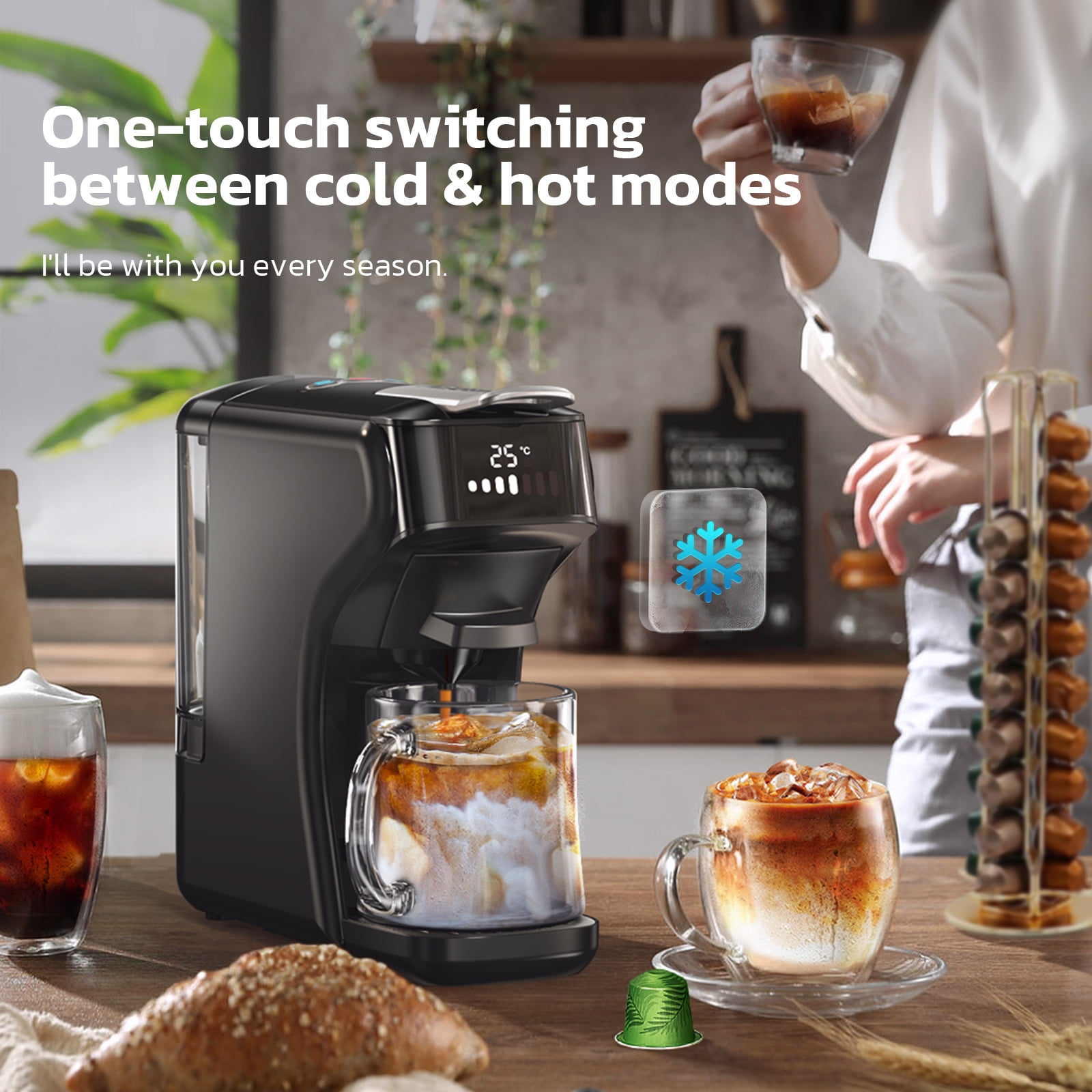 HiBREW 6in1 Pods Coffee Machine Multiple Espresso Cafetera Cappuccino Coffee Maker H1B