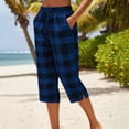 thumbnail image 2 of Women's Cotton Polyester Wide Leg Capri Pants, Mid Waisted Elastic Waist Straight Tube Casual, Pockets with Drawstring Relaxed Fit, Office Beach Travel Summer, Cropped Pants, 2 of 8