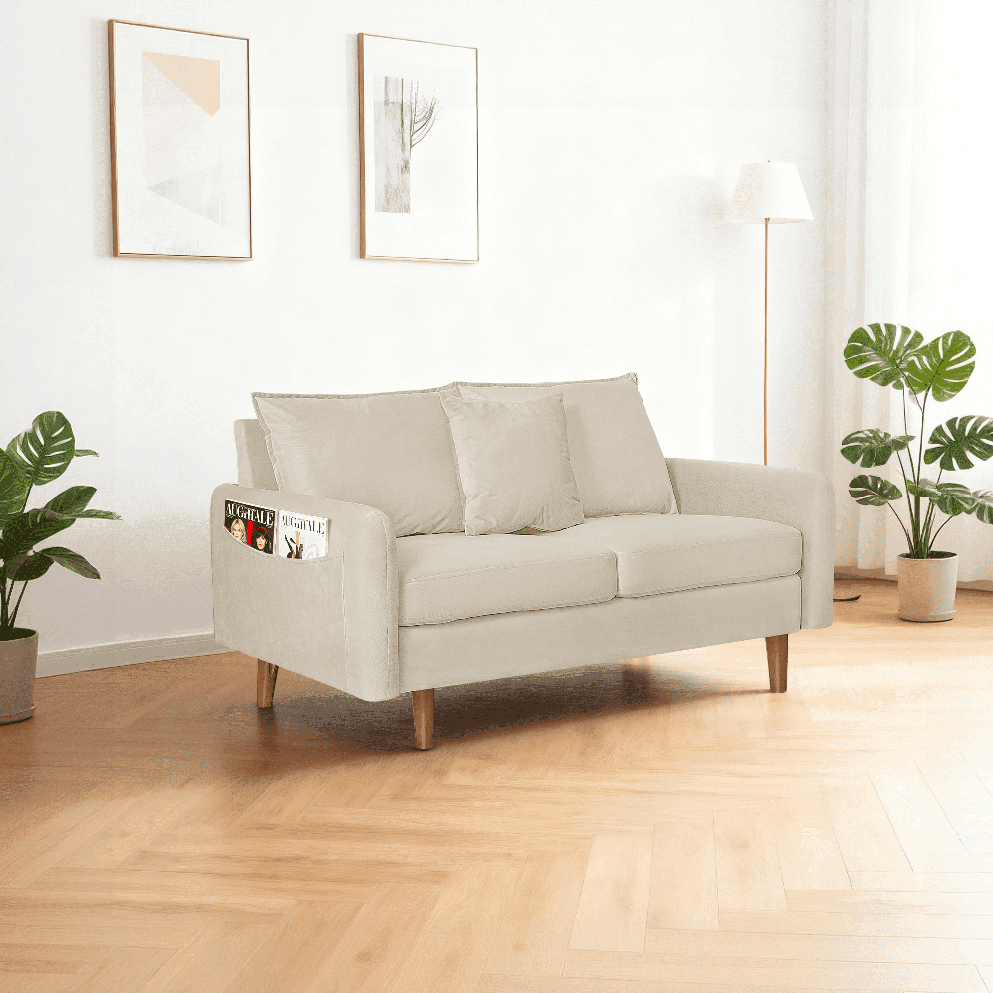 56.1" Modern Mid-Century Loveseat, Velvet Upholstery,Compact Sofa with Wooden Legs
