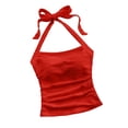 thumbnail image 3 of HVOBTTY Women's Summer Fashion Solid Color Neck Strap Sleeveless Lightweight Versatile Daily Mini Soft Sport Tank Top Red, L, 3 of 5