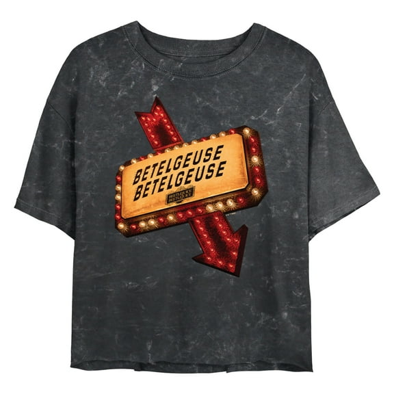 Junior's Beetlejuice Beetlejuice Classic Neon Sign Graphic Crop T-Shirt