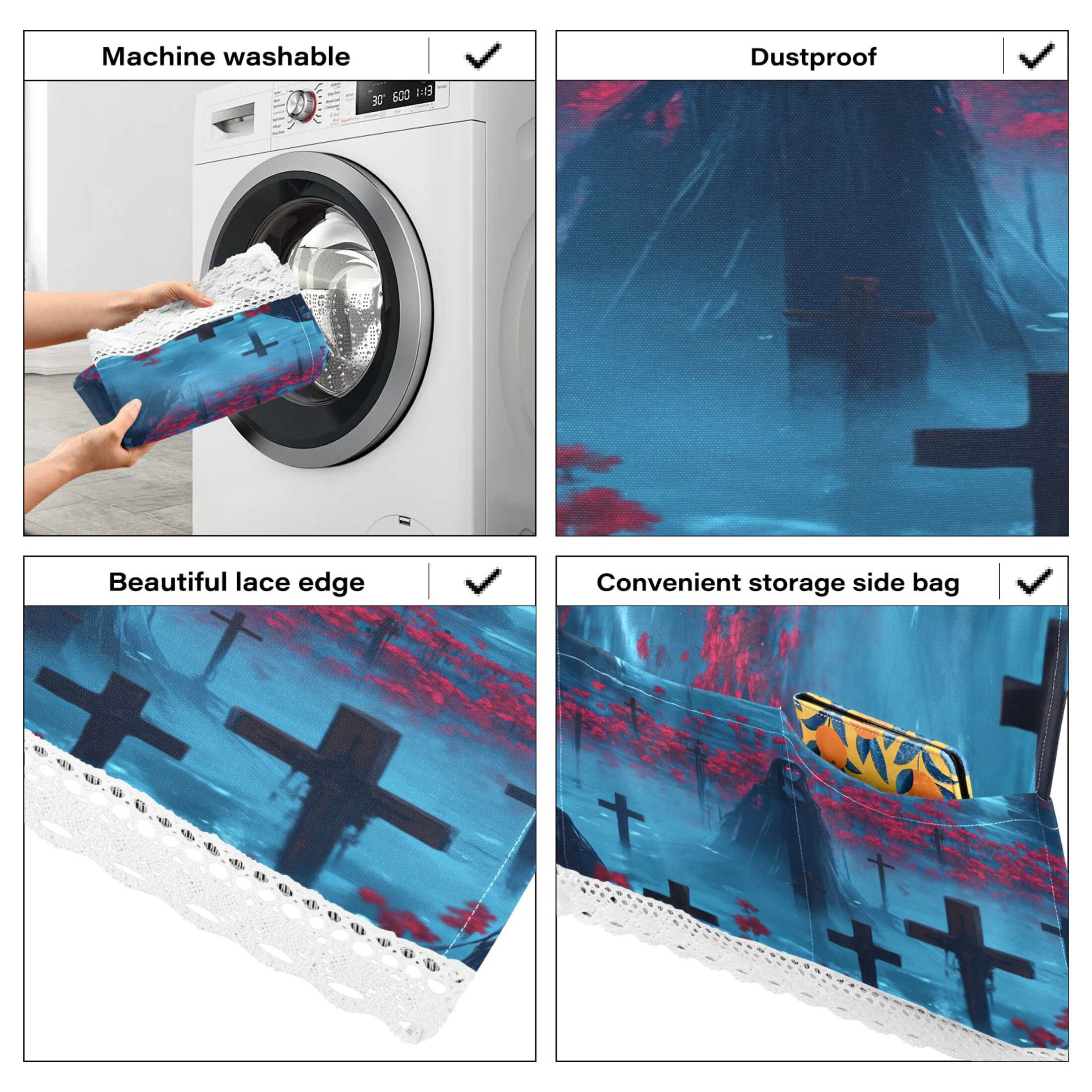 Black Haired GirlWasher and Dryer Covers Dust-Proof and Oil Resistant Fridge Cover with 4 Storage Pockets Washing Machine Top Cover for Laundry Kitchen Home 51.2 x 22 In