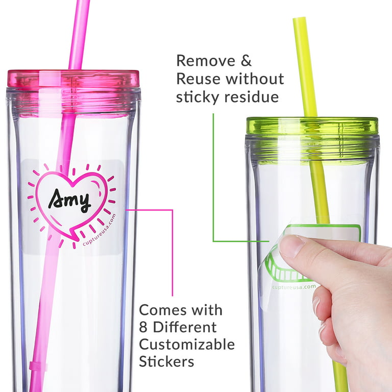 Cupture Skinny Acrylic Tumbler Cups with Straws - 18 oz, 8 Pack (Assorted  Colors) 