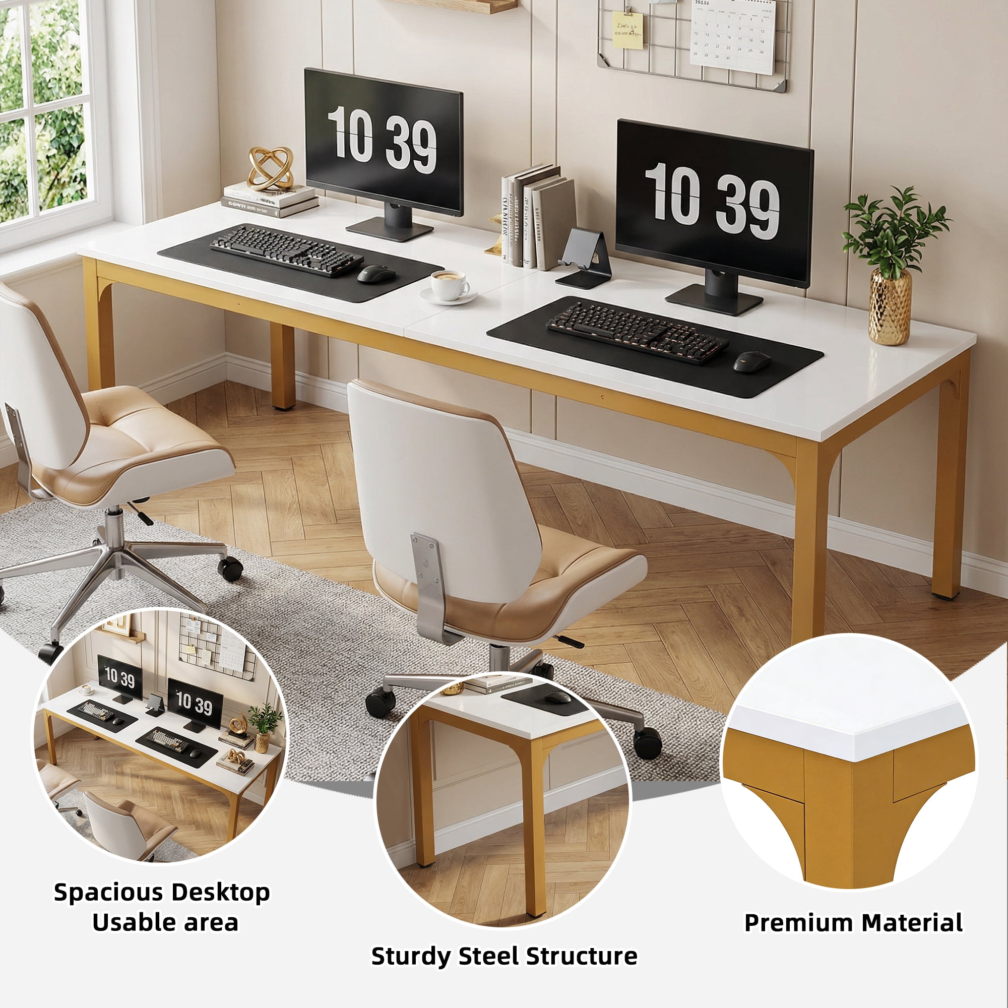 MAYEERTY 78.7" Extra Long Industrial Double Workstation Desk, 2-Person Home Office Desk with Heavy-Duty Metal Frame, 200lbs Capacity MDF Tabletop