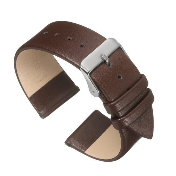 Correa de Cuero Uxcell Correa de Reloj de Cuero Lisa y Plana para Hombres y Mujeres Marrón Oscuro, Tono Plateado 24mm