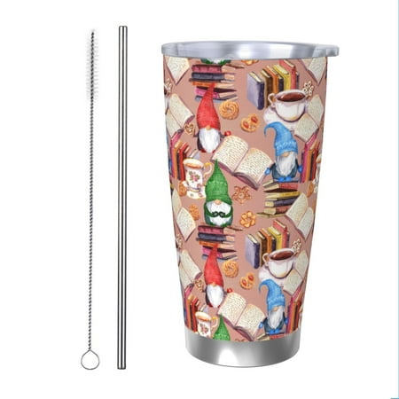 

KLL Gnomes Books Tea Cups Print 40oz Stainless Steel Insulated Car Cup with Spillproof Lid - Keep Your Drink Hot or Cold on the Go-Straw Two-piece Set