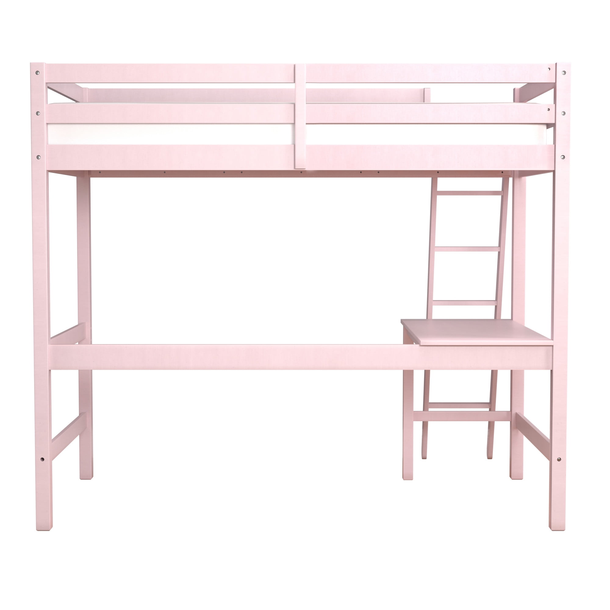 Hillsdale Caspian Wood Study Twin Loft Bed with Desk, Pink