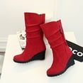 thumbnail image 5 of Mepaouo Women Wedge Dress Boots Side Zipper Suede Wide Mid Calf Walking Riding Booties(Red,6), 5 of 7