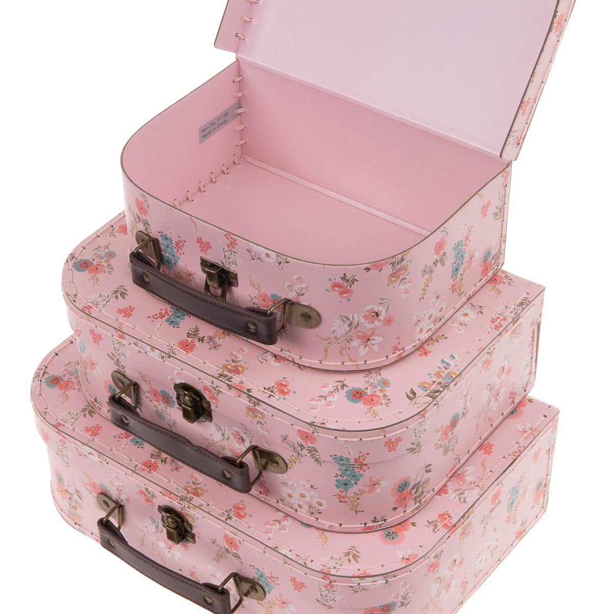 Pink Paperboard Suitcases, Set of 3 Vintage Style Storage Boxes (3
