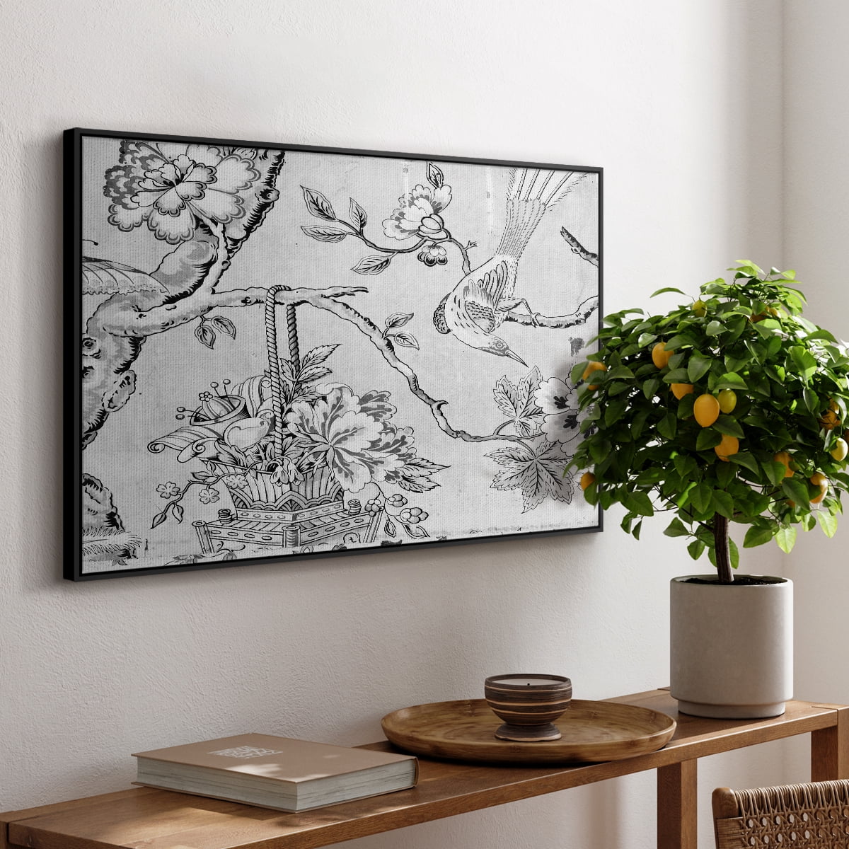 Vintage Abstract Print-XIX Framed in Black Wood Gallery Wrapped Canvas 27 in. x 41 in.