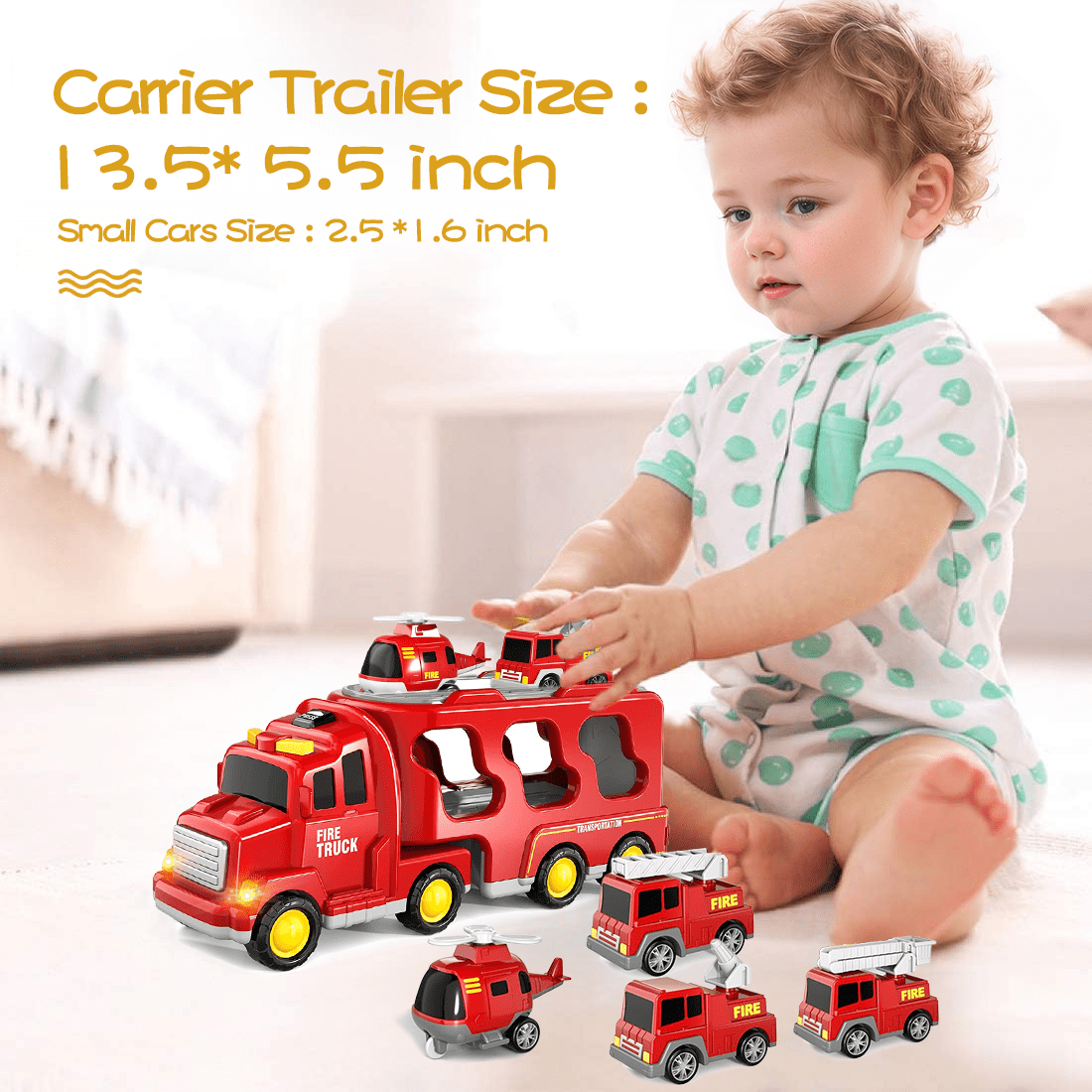 PayUSD Toddler Trucks Toys for Boys Age 1-3 3-5, 5 in 1 Fire Car Truck for Toddlers Boys Girls 1 2 3 4 5 6 Years Old, Toddler Boy Toys Christmas Birthday Gift Car Sets