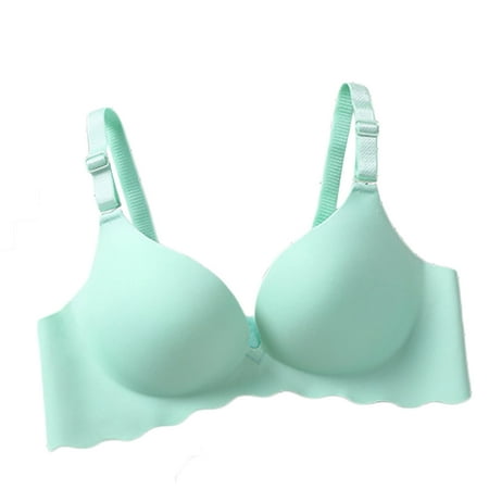 

harmtty Women Sexy Solid Color Seamless Wavy Breathable Push Up Bra Underwear Bralette Green 32A