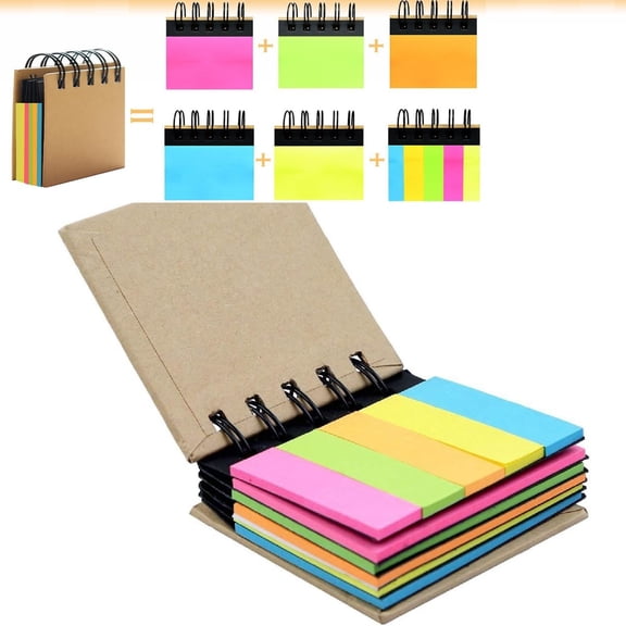 Yhmxh Mini Sticky Note Pads Spiral Selfs-Stick NoteBook, 3"x3" Colorful Sticky Notes with Kraft Cover, Portable & Handy Self-Stick Note Pads for Office, Home & Memo Taking, Daily Life Organization