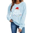 thumbnail image 3 of NSLGXD Womens Graphic Sweatshirt Crewneck Long Sleeve Pullover Merry Christmas Santa Hat Print Casual Holiday Top XS-2XL, 3 of 8