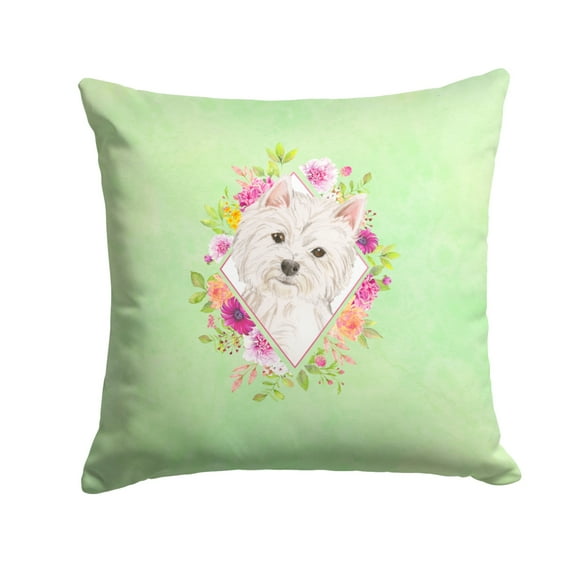 Carolines Treasures CK4363PW1414 Westie  Green Flowers Fabric Decorative Pillow  14Hx14W multicolor