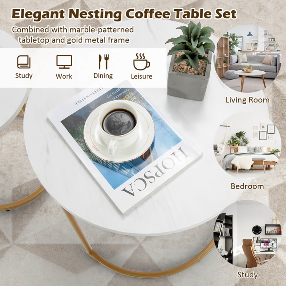Finihen Round Nesting Coffee Table, Modern Nesting Side Set, Modern Nesting Coffee Table Set of 2, for Living Room, Bedroom, Reception Room, White Finihen Round Nesting Coffee Table, Modern Nesting Side Set, Modern Nesting Coffee Table Set of 2, for Living Room, Bedroom, Reception Room, White