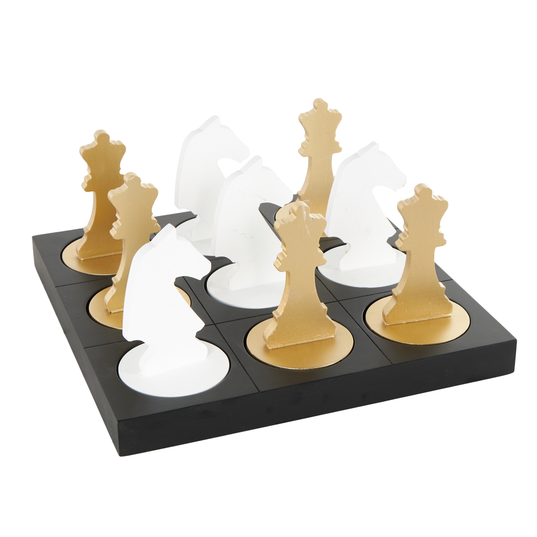 DecMode 12" x 6" Black Wood Chess Game Set with Gold and White Pieces, 1-Piece