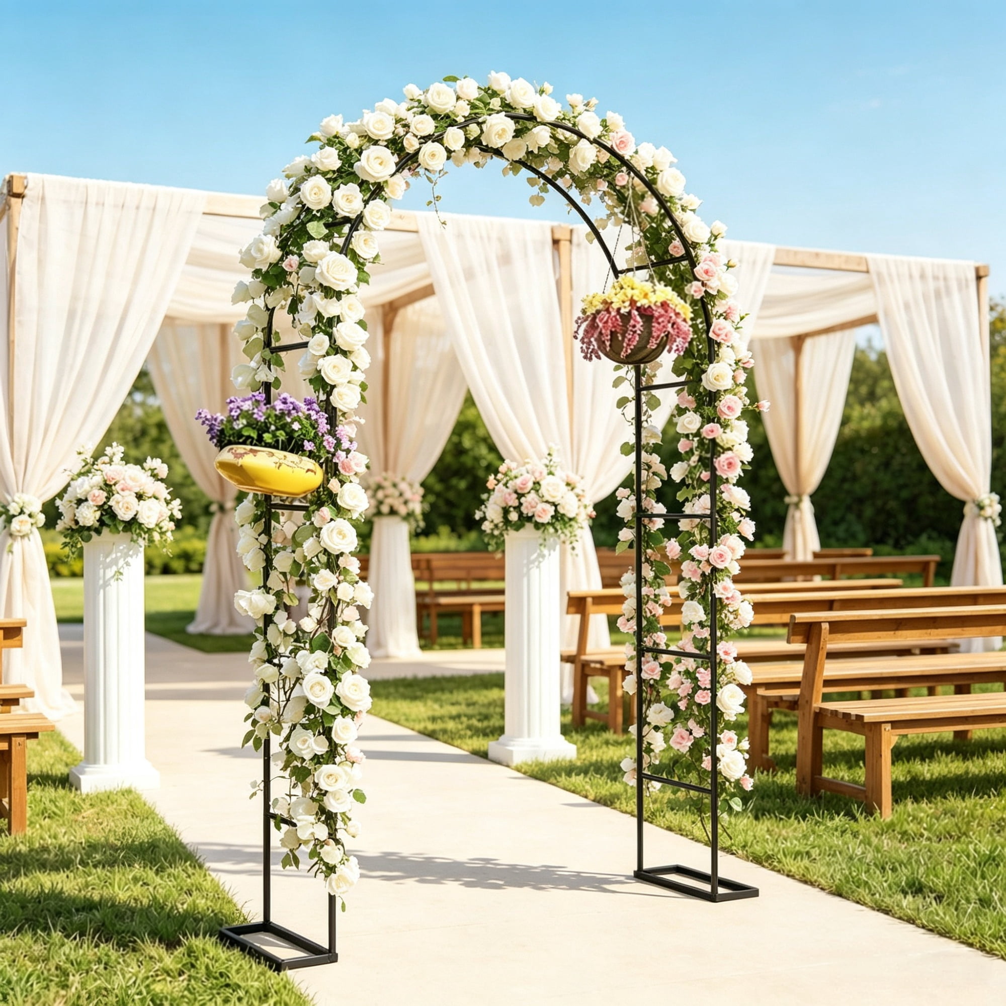 Garden Arch with Large Base for Climbing Plants and Weddings