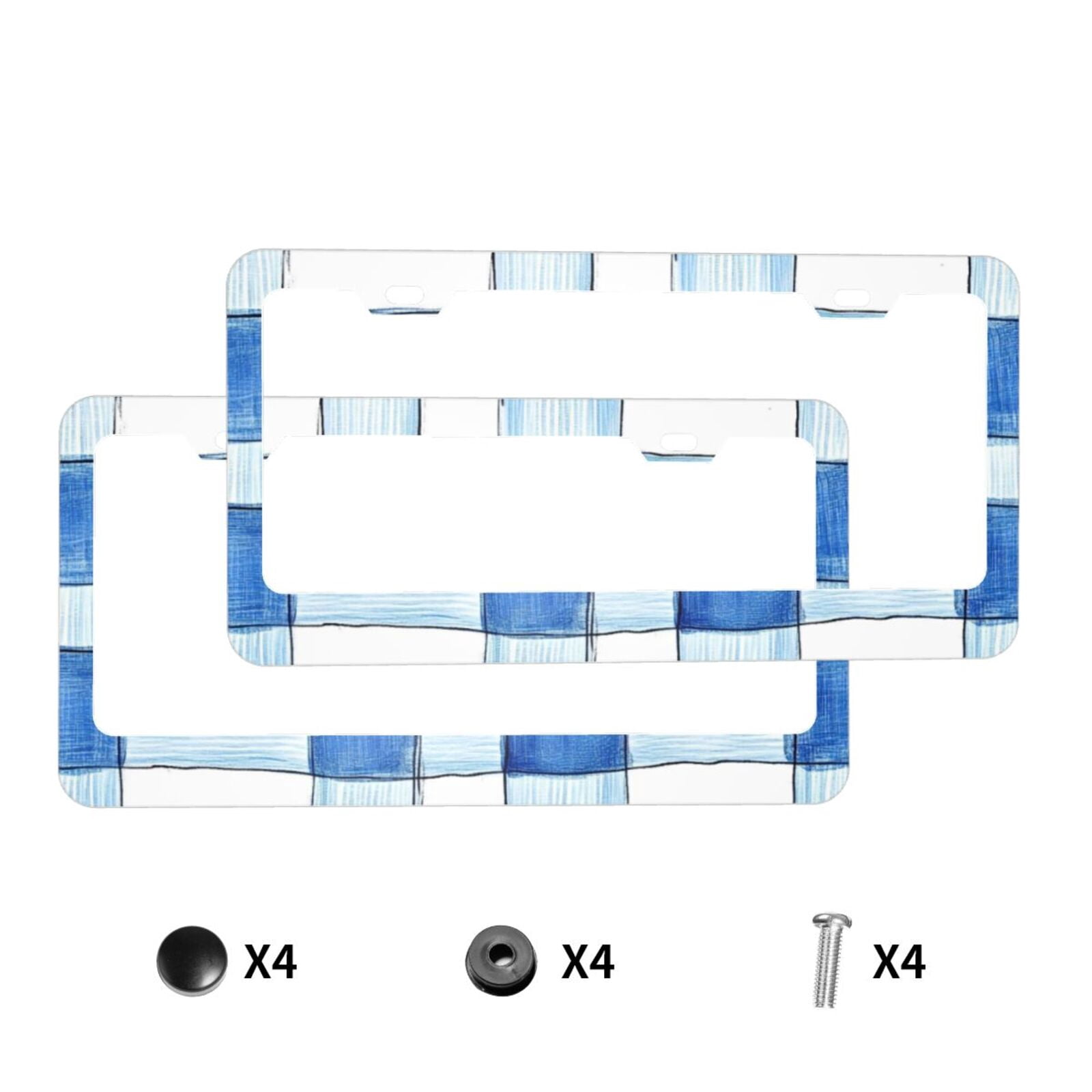 License Plate Frame With Screw Caps 2 Pack Car Plate Frame Front And Rear Rust-Proof Universal Car Tag Holder Cornflowerblue Checked Hand-Drawn Sketch_2