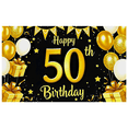 thumbnail image 2 of Golden 50th Birthday Banner with Balloons Stars Presents Background, Party Supplies for Birthday Party Photography Props Decorations Happy Birthday Event Celebration, 2 of 7