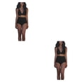thumbnail image 3 of Naiovety Conjunto de traje de baño dividido para mujer Traje de baño sin mangas de color sólido Ropa de playa Negro M Negro XL 2piezas, 3 of 6