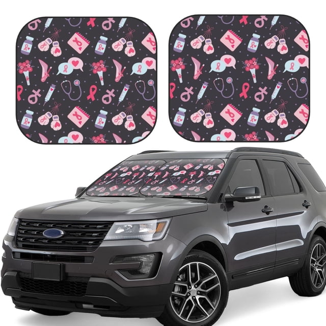 Saiise Breast Cancer Awareness1 for Foldable Car Sun Shades (2-Pack) Offer Sun Protection with an Easy-fold Design for Convenient Windshield Shading-Small