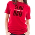 thumbnail image 3 of Plus Size Slay All Day Phrase Graphic Design Short Sleeve Cotton Jersey T-Shirt - Red XL, 3 of 4