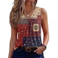 thumbnail image 2 of Women's Tank Tops V Neck Sleeveless Floral Print Loose Fit Casual Basic Summer Blouse for Ladies Wine M, 2 of 5
