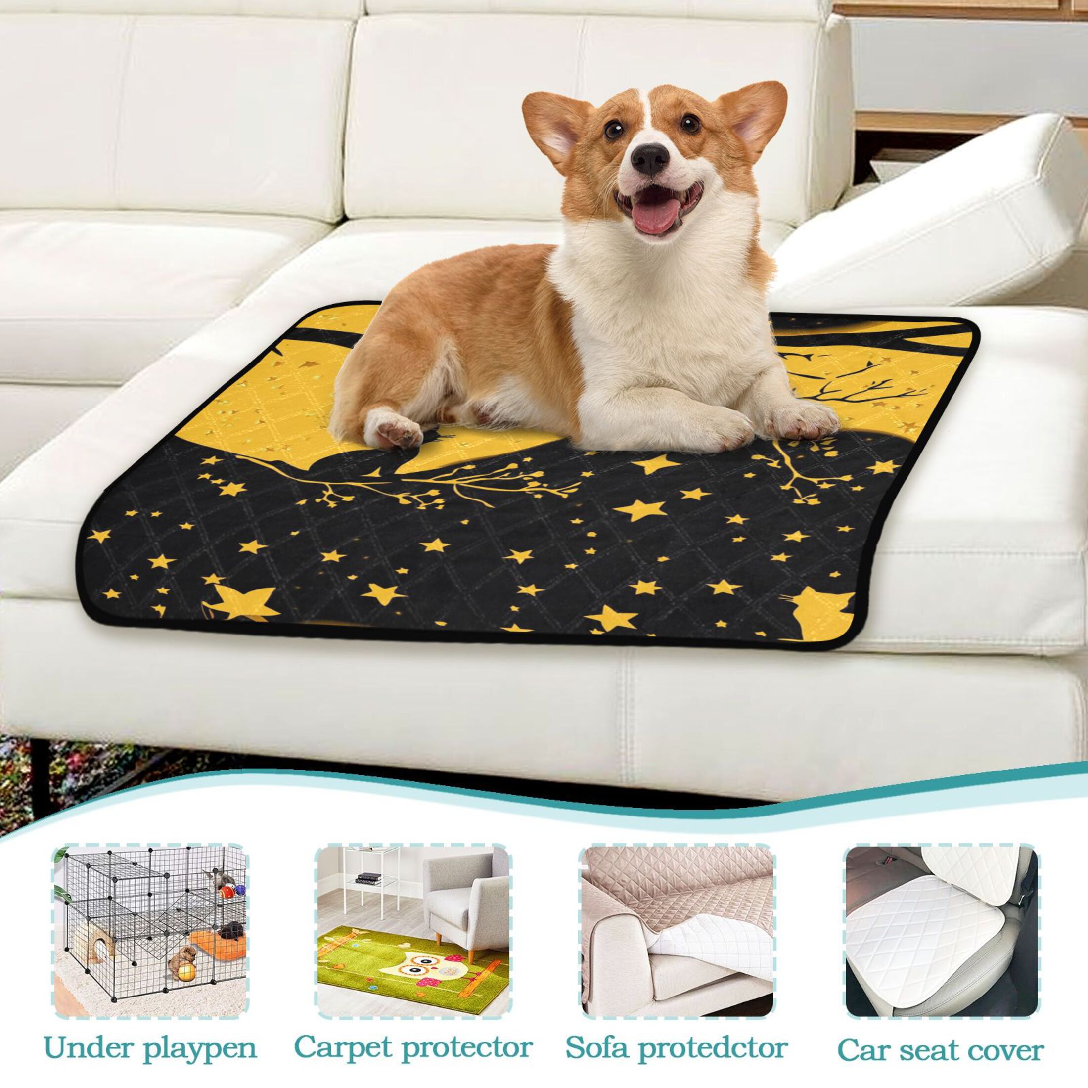 Washable Pet Pee Pads with Super Absorbent Reusable Training Pads for Dogs & Cats Starry Night Sky with Cat