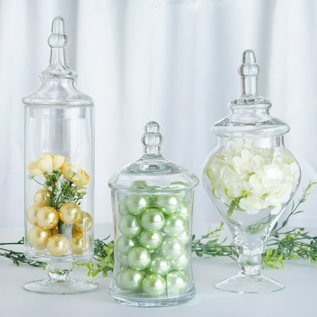 Efavormart Set of 3 Clear Apothecary Glass Candy Jars With Lids - 9"/13"/14"