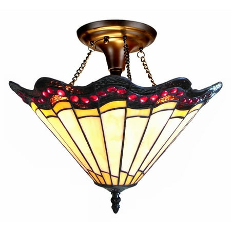 Chloe Lighting Adriana Tiffany Style 2 Light Baroque Semi Flush Ceiling Fixture With 16 Shade