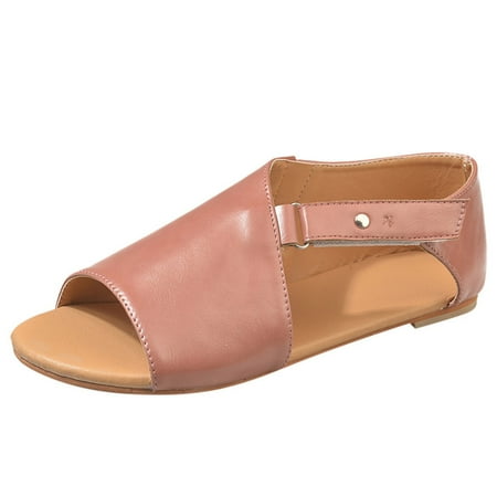 

iOPQO Women s sandals Shoes Fashion Round Hook&loop Color Solid Flat Toe Sandals Heel Women s Women s Sandals Women s Shoes Fashion Pink 39