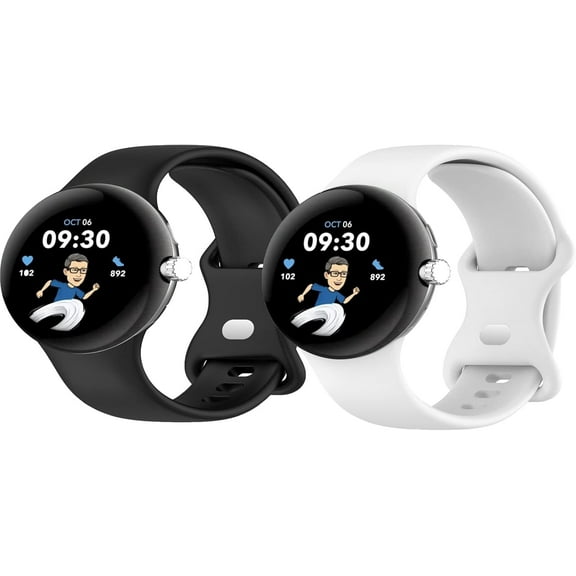 KOMI 2 Pack Compatible with Google Pixel Watch Bands for Men & women, Replacement Wristbands Bracelet Strap Watch Bands Soft Silicone Smart Watch Accessories for Google Pixel Watch Smartwatch