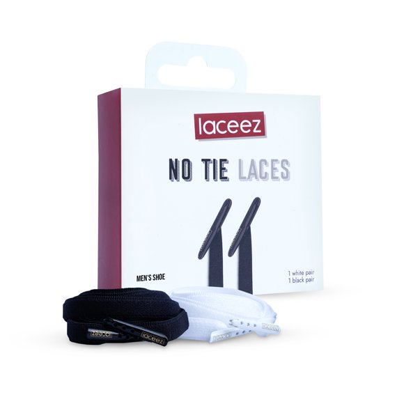 Laceez No Tie Shoe Laces for Men, Pair of Black & White Elastic Shoe Laces for Adults Sneakers Shoes for Comfort & Smart look