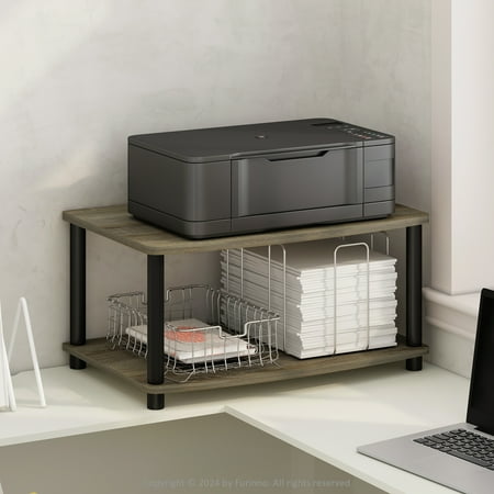 Furinno Turn-N-Tube 2-Tier Multipurpose Printer Stand Display & Storage Shelf, French Oak/Black