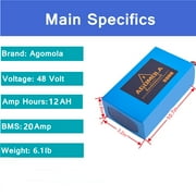 Agomola Lithium-ion 48V Vehicle Battery, Top Post for Electric Bikes and Motors