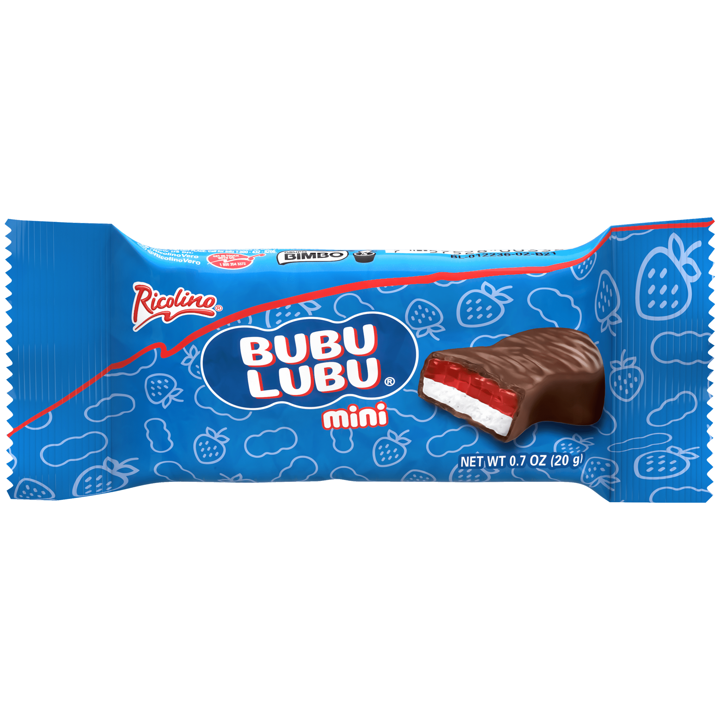 (5 pack) Ricolino Bubulubu Mini Chocolate Strawberry Gummy and Marshmallow Candy, 15 Count Bag