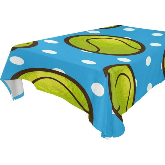 Coolnut Tablecloth Tennis Ball On Blue Modern Table Cover for Home Decoration, Spill Proof Cloth Washable for Dinner Picnic, 54"x54"