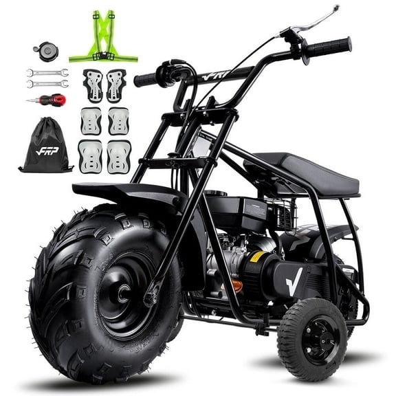 FRP GMB100 99cc Gas Powered Mini Dirt Bike with Training Wheels, 28MPH Off-Road Motorcycle for Teens and Adults, Up to 220 LBS, Enhanced Stability - Black
