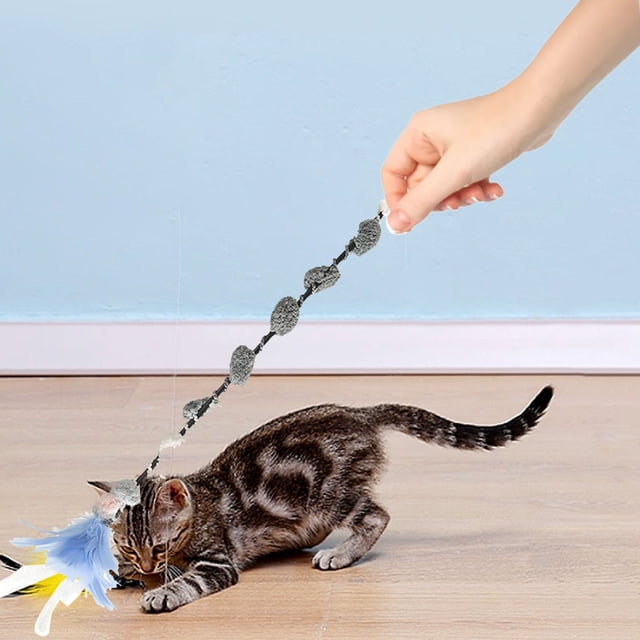 Cat Feather Toy, Interactive Cat Teaser Wand Cat Feather Toys Cat Wand Toy Cat Wire Toy Long Feather Wand with Flower Feather Bell for Kitten Or Cat Having Fun Exerciser Playing
