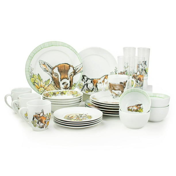 Everything Kitchens 28-Piece Dinnerware Set | Barnyard Baby Animals -  Walmart.com