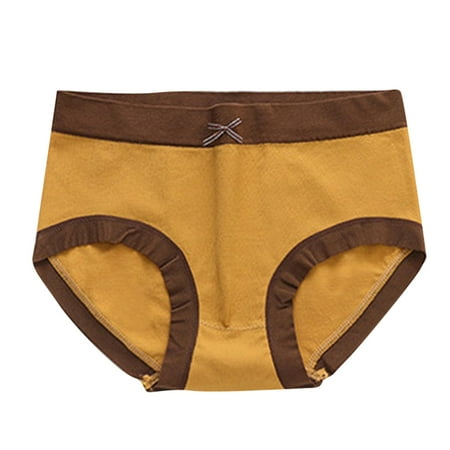 

Womens Panties Women Solid Color Matching Bow Tie Cotton Stretch Underwear Ladies Mid Waisted Briefs Panties