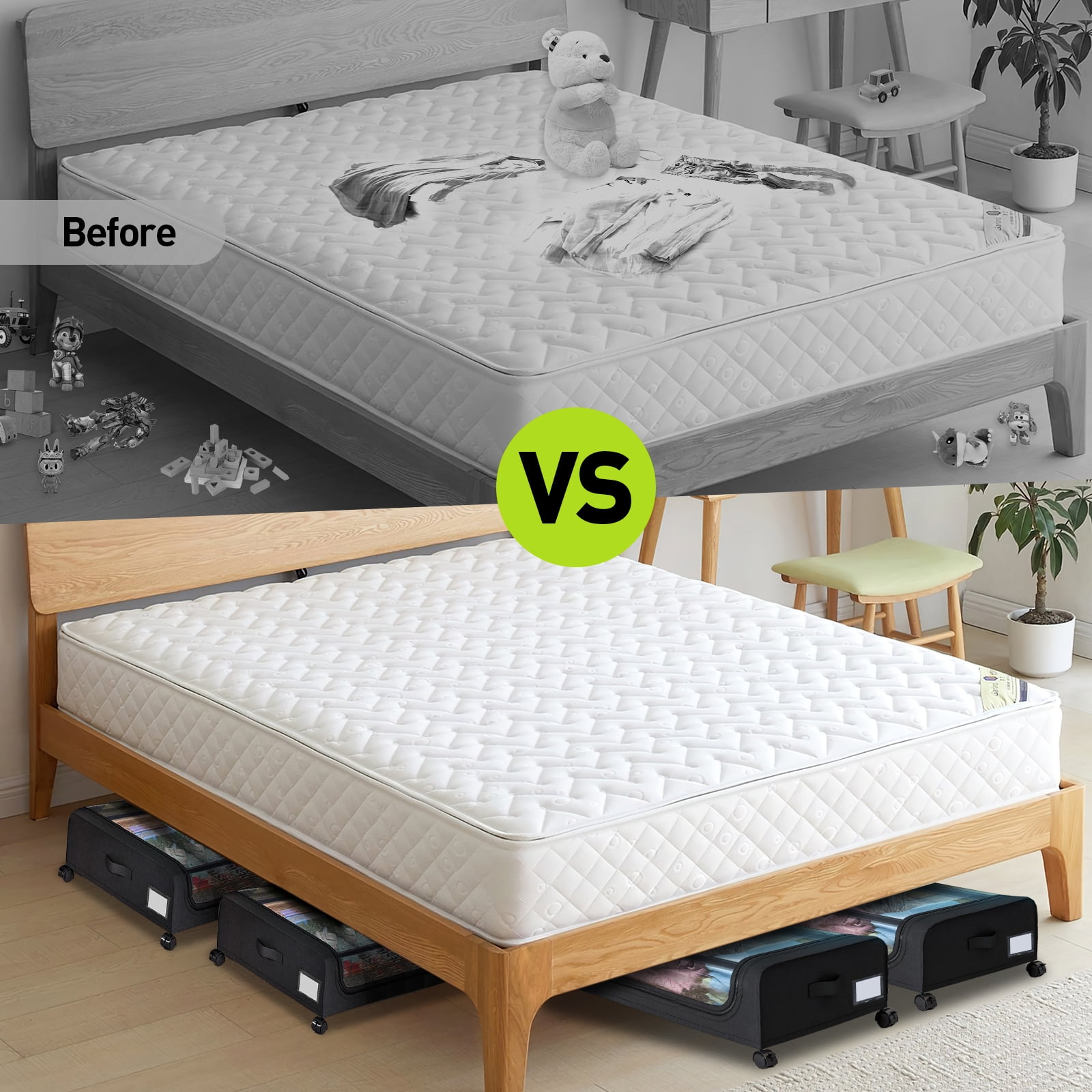 Under Bed Storage with Wheels, 2 pack Under Bed Storage Containers Closet Organizer, Large Capacity Drawer Shoes Storage for Clothes,Blankets,Toys,Bedding