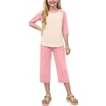 thumbnail image 5 of Cethrio Girls' Pajama Sets Short Sleeve, Summer Casual 2 Piece Color Block Kids' Sleepwear Pink Size 14, 5 of 8