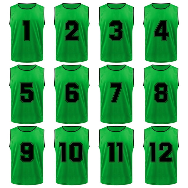 TOPTIE Lot de 12 Maillots d'entraînement d'Équipe Numérotés en Maille, Jerseys, Gilets, Pinnies (#1-12)(Vestes d'entraînement de sport)