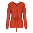 thumbnail image 3 of TFEOQRY Pullover Sweater for Women Solid Color Loose Comfortable Knitwear Long Sleeved V-Neck Sweater Top Orange, 3 of 8