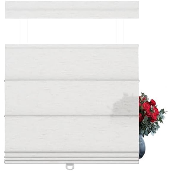 Light Filtering Roman Blinds for Windows,Cordless Top Down Bottom Up Roman Blinds,Thermal Insulated Room Darkening Window Shades for Home Office,Linen Color White,Custom Size