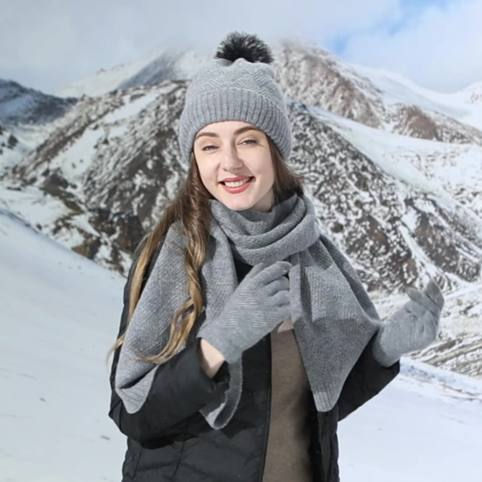 Women\'s Winter Beanie Hat Gloves Scarf Set Fleece Lined Touchscreen Knit 3 Piece Women main image 2