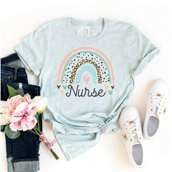 Nurse Rainbow T-shirt Medical Tshirt Stethoscope Tee Nursing Grad Shirts Student Shirt Christmas Gift For Cna Women's Graduation Top
