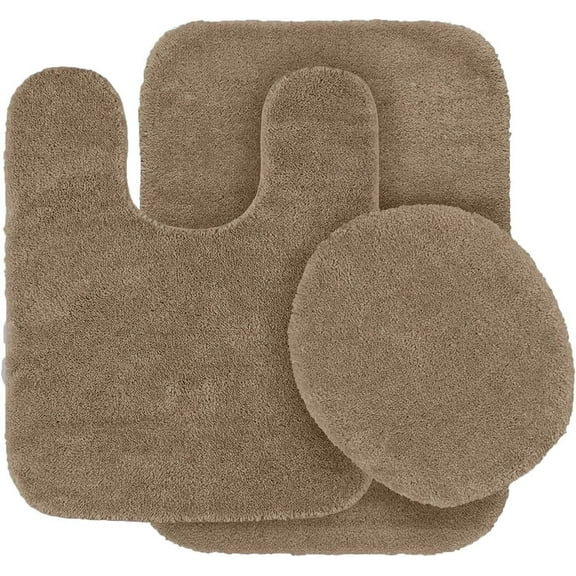 Bathroom Set Solid Color Taupe #6 Non Slip Soft Chenille Bath Rug With Rubber Backing U-Shape Contour Rug, Mat And Toilet Lid Cover